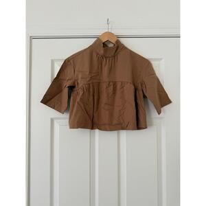 NWT Everlane The Tiered Mockneck Blouse 100% Cotton XXS